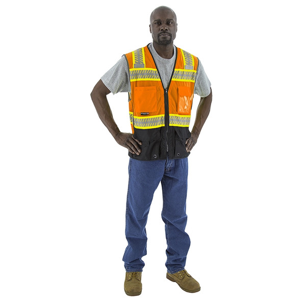 Majestic Class 2 Hi Vis Orange Mesh Vest with DOT Reflective Chainsaw Striping 75-3240